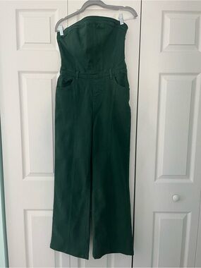 Strapless Forest Green Wide-Leg Jumpsuit